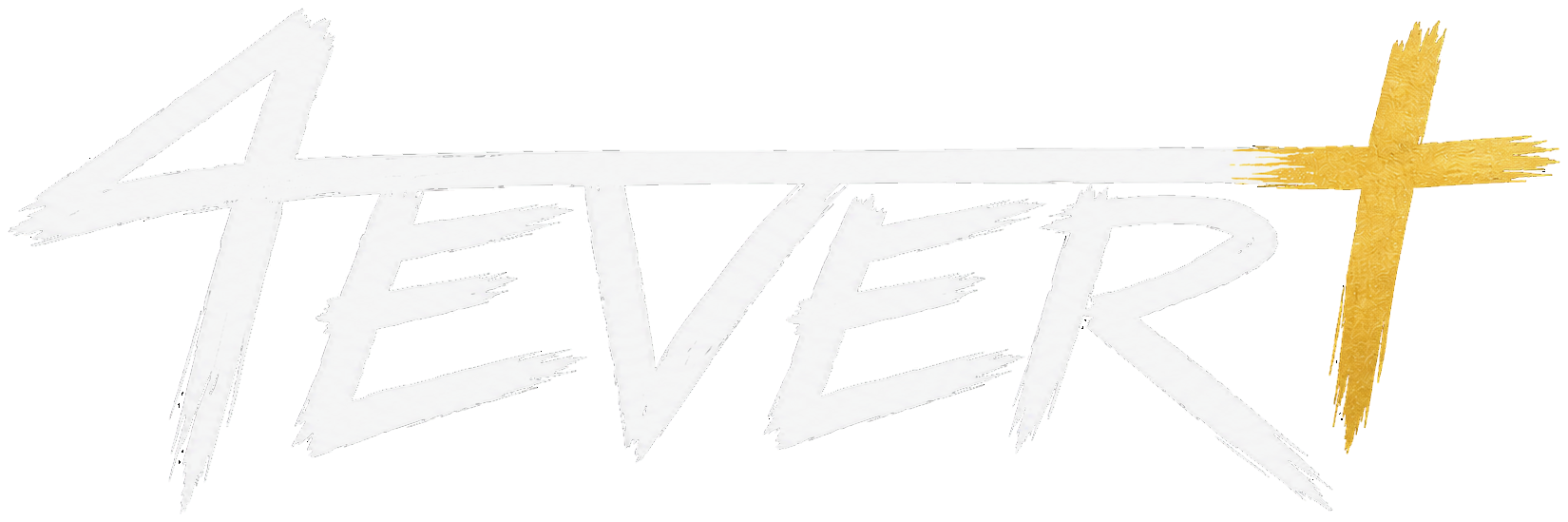 Forever — white 4EVER brush lettering ending in a gold Christian cross